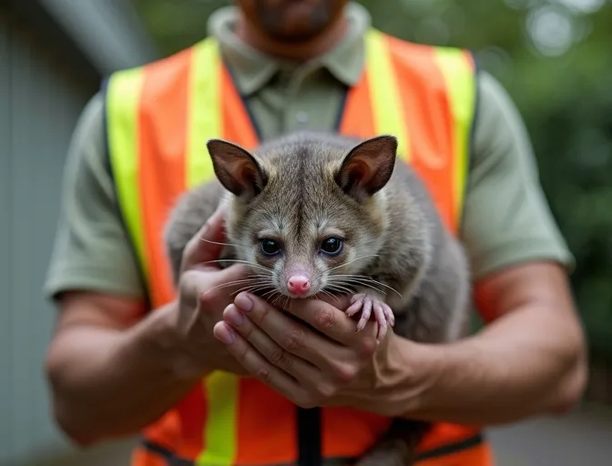 Animal handler safely recovering a deceased possum in Aintree